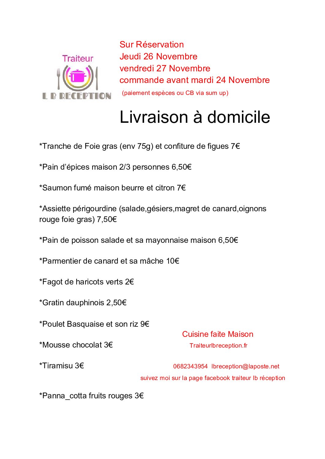 menu 26 novembre carte